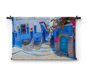 Pittoresk pleintje met blauwe huizen in Chefchaouen