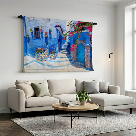 Pittoresk pleintje met blauwe huizen in Chefchaouen