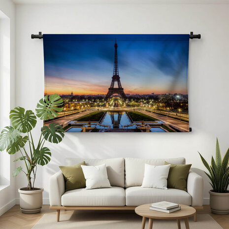 Panorama verlichte tuinen met Eiffeltoren