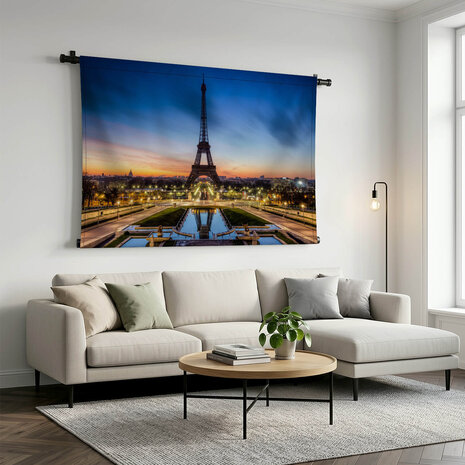 Panorama verlichte tuinen met Eiffeltoren