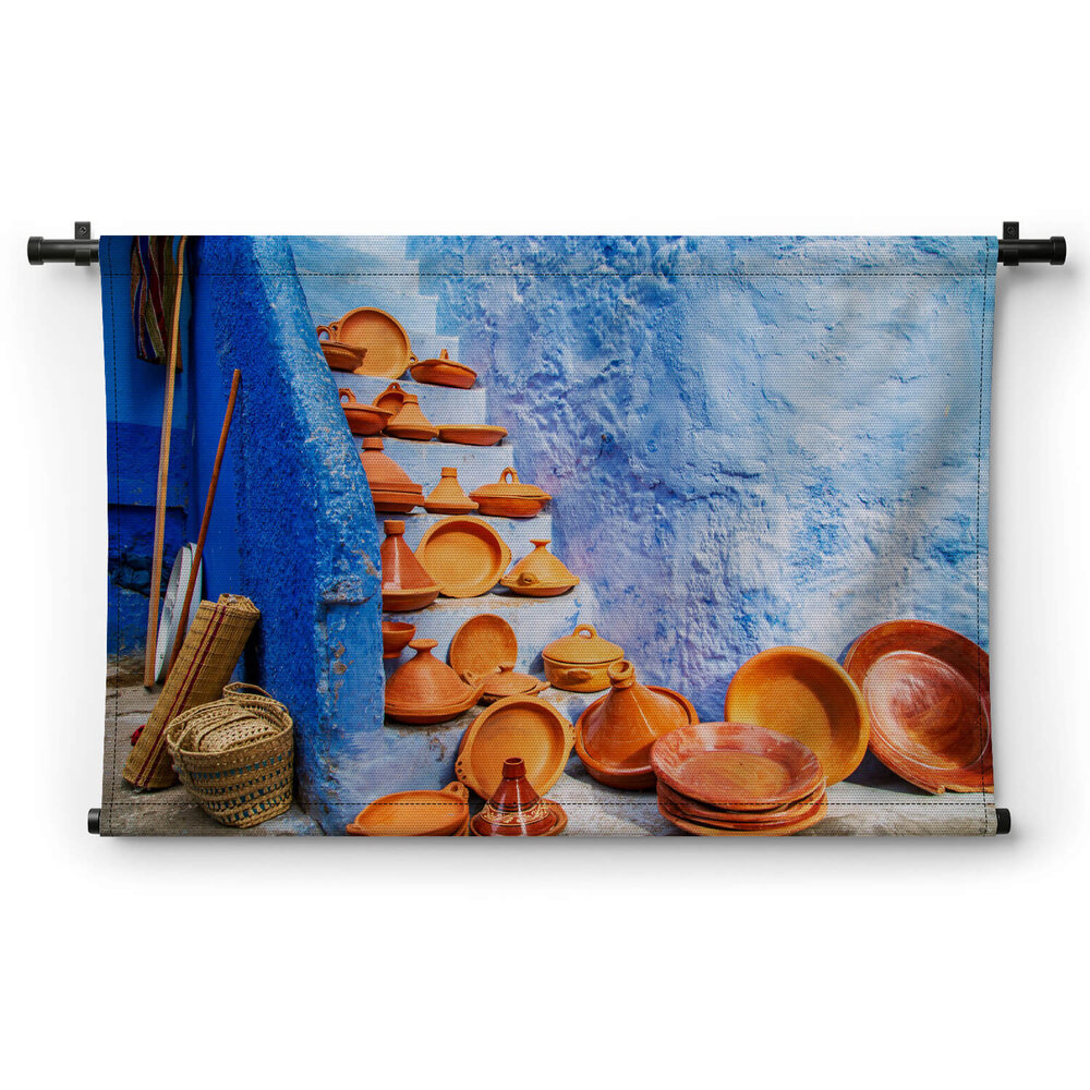 Decoratieve tajines op een markt in Chefchaouen