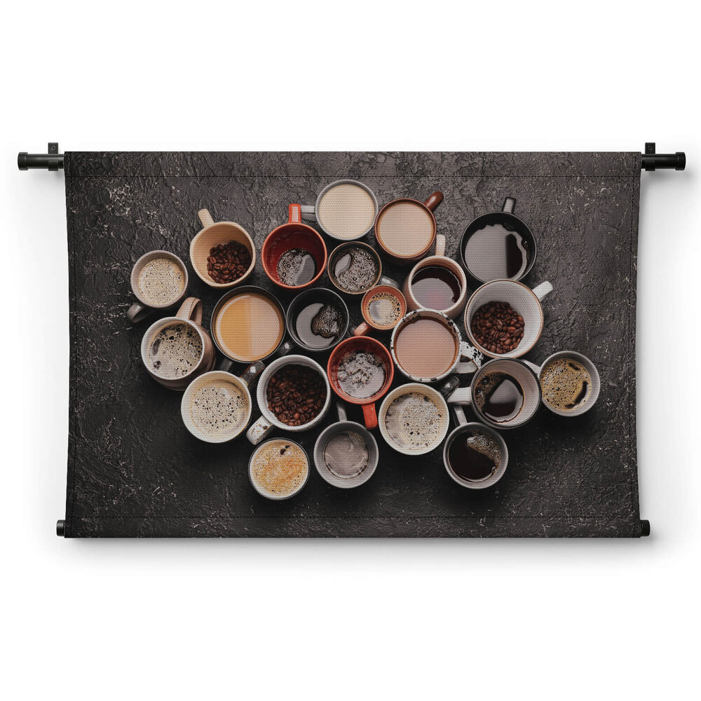 Collectie kopjes koffie van bovenaf