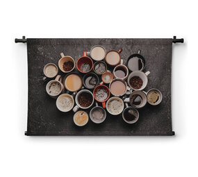 Collectie kopjes koffie van bovenaf