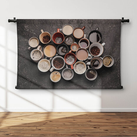 Collectie kopjes koffie van bovenaf