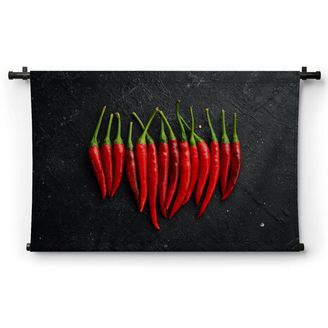 Rode hete chili pepers op een rij