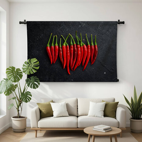 Rode hete chili pepers op een rij
