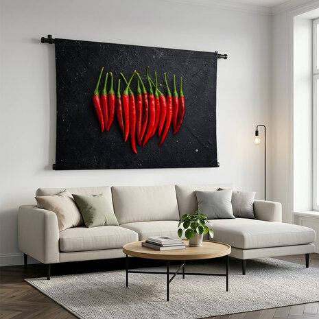 Rode hete chili pepers op een rij