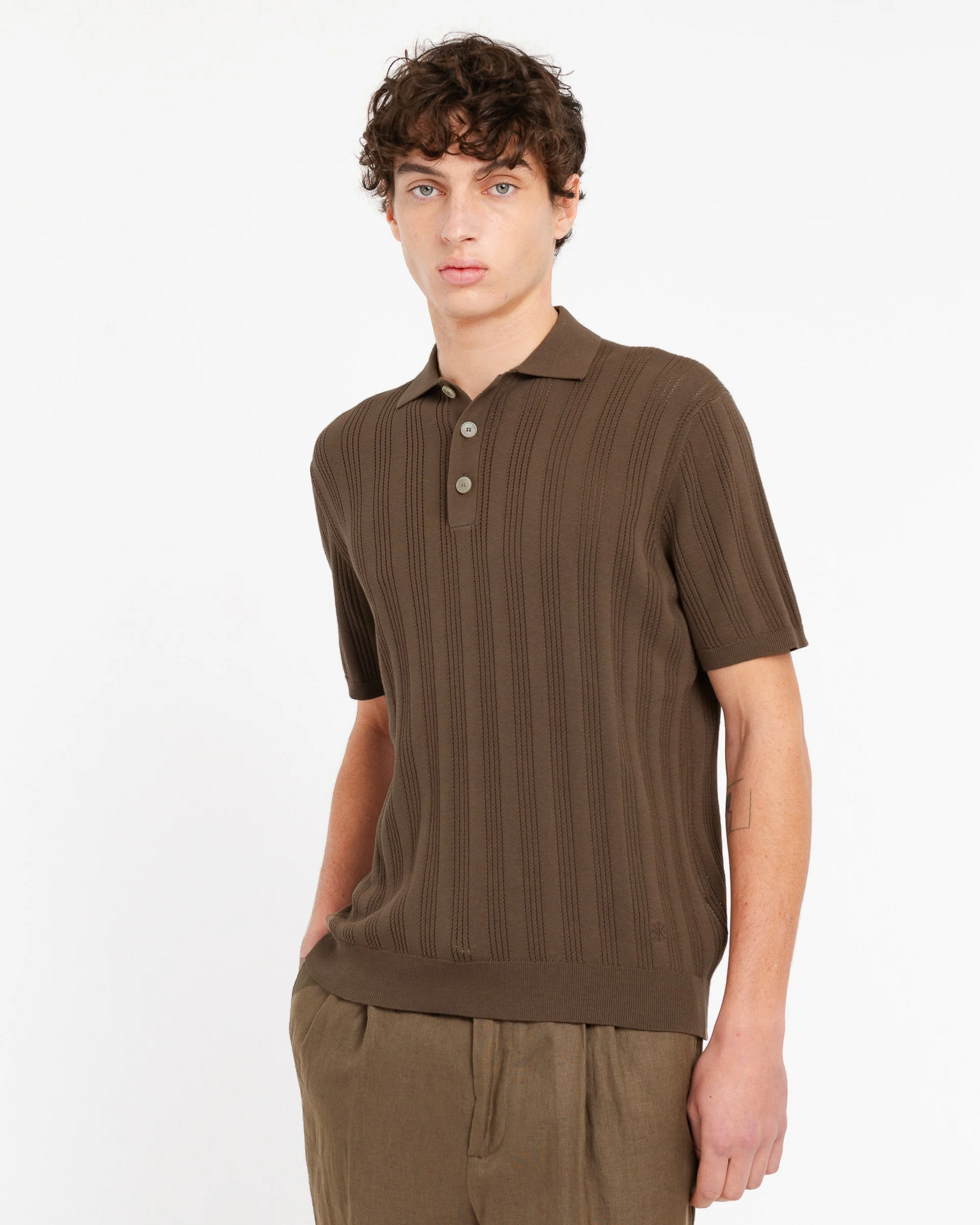 MANUELRITZ Polo perforé à rayures verticales marron
