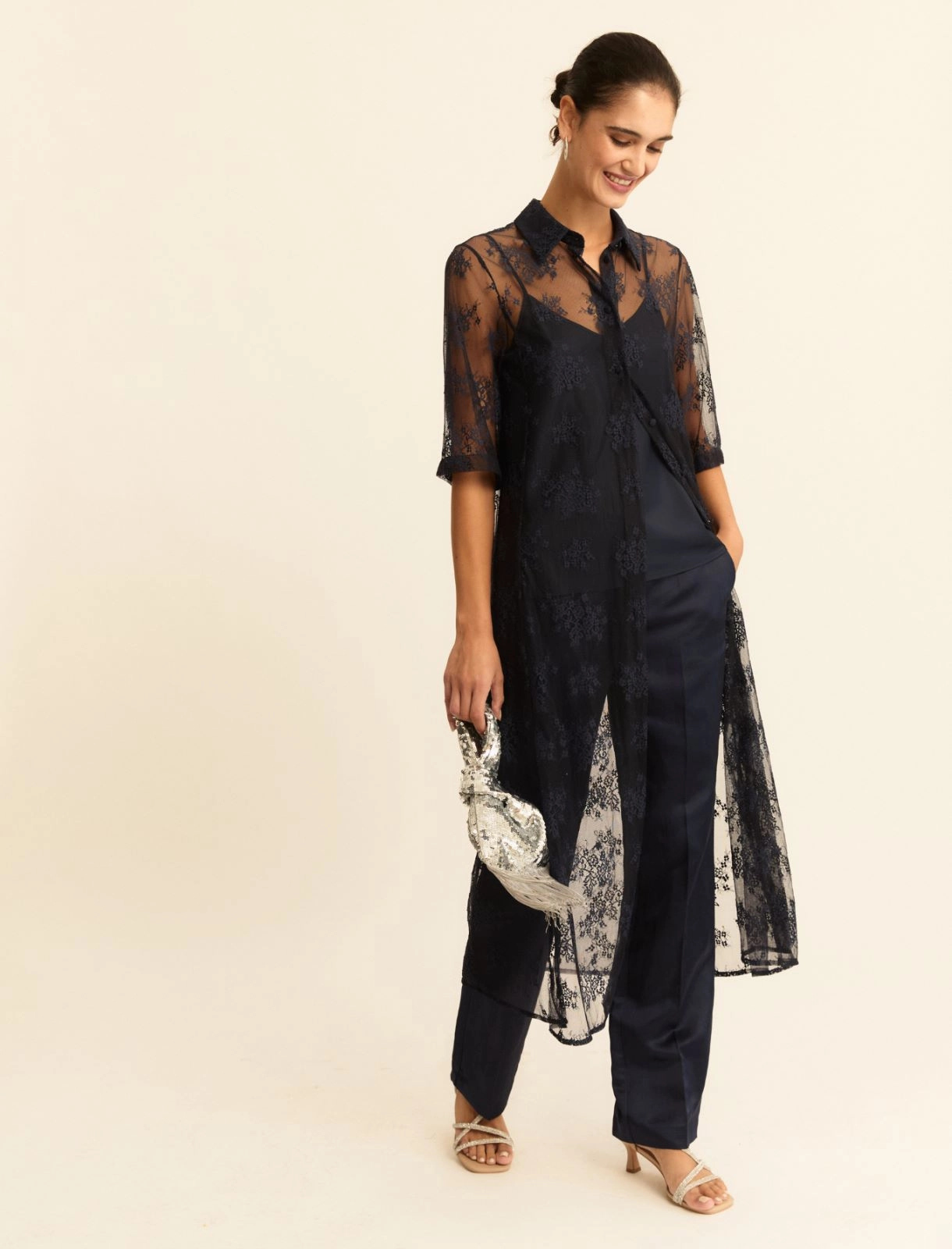 EMME MARELLE Ensemble Dentelle & Débardeur Satin