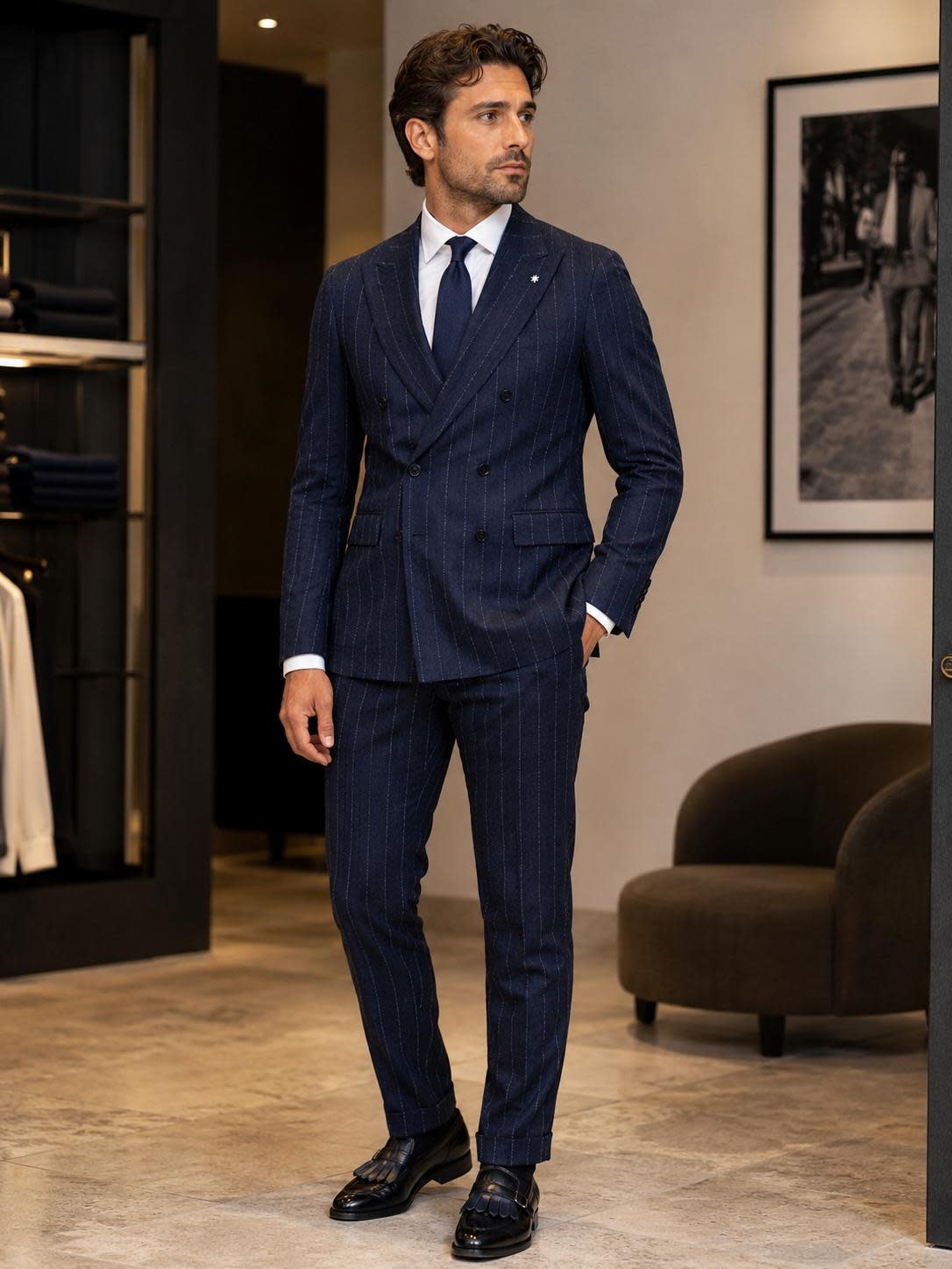 Costume croisé en flanelle