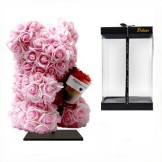 Foam Rose Bear | Color: Pink | Includes Stand
