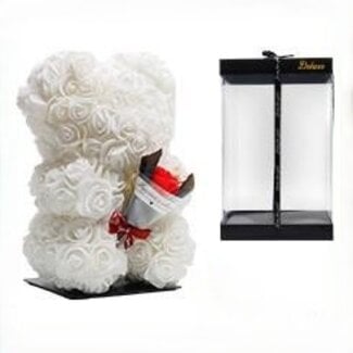Foam Rose Bear | Color: White | Includes Stand