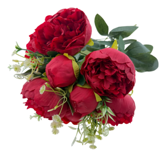 Boeket Pioenroos Kunstbloem | Kleur: Rood | ↕ Lengte: 45 cm | Per stuk