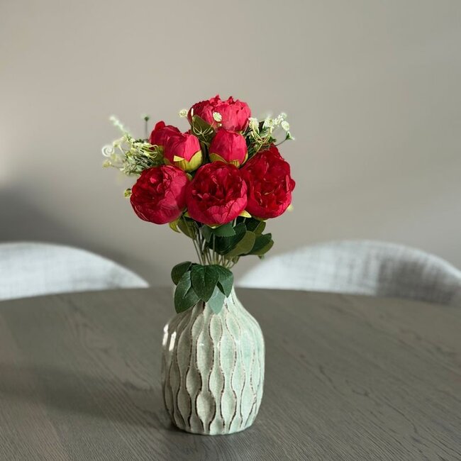 Boeket Pioenroos Kunstbloem | Kleur: Rood | ↕ Lengte: 45 cm | Per stuk