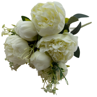Boeket Pioenroos Kunstbloem | Kleur: Wit | ↕ Lengte: 45 cm | Per stuk