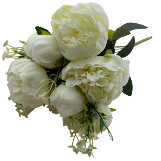 Bouquet Rosa Peonia Artificiale | Colore: Bianco | ↕ Lunghezza: 45 cm | Per pezzo