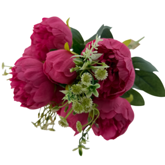 Boeket Pioenroos Kunstbloem | Kleur: Fuchsia | ↕ Lengte: 45 cm | Per stuk