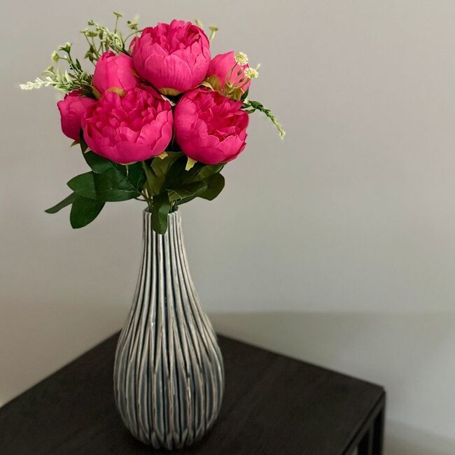 Boeket Pioenroos Kunstbloem | Kleur: Fuchsia | ↕ Lengte: 45 cm | Per stuk