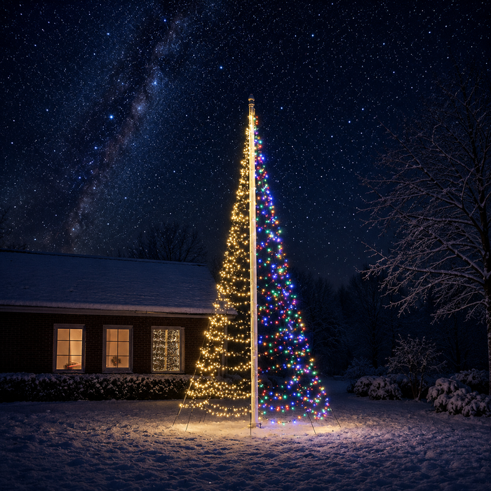 Xmas Starlight® Xmas Starlight® FLEXBELT DUO | 6 meter vlaggenmast-kerstboom | 1500 LED-lampjes | Warm wit & multicolor | DUO