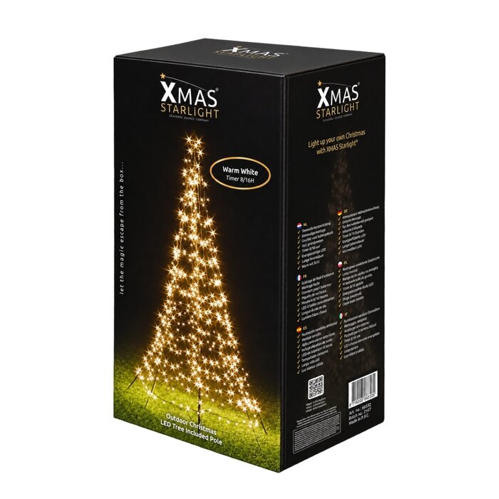 Xmas Starlight® DEMO BOOM | Xmas Starlight® Flexbelt | 6 meter vlaggenmast-kerstboom | 1200 LED-lampjes | Warm wit