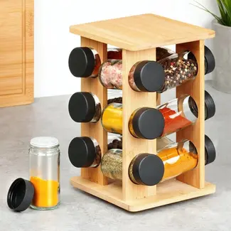 Rotating bamboo spice rack