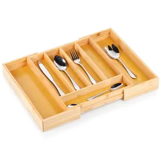 Expandable bamboo cutlery tray