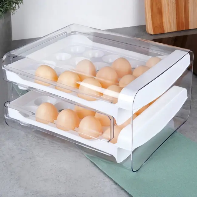 Transparent egg holder for 40 eggs with 2 pull-out levels