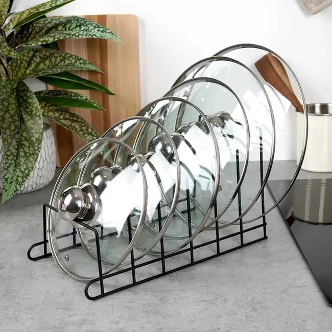 Metalen deksel en borden organizer zwart – voor 6 stuks
