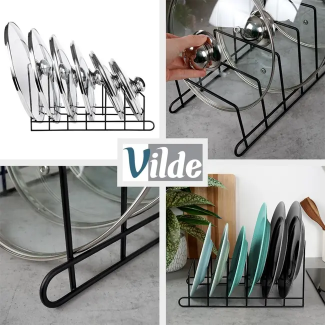 Black metal lid and plate organizer – for 6 items