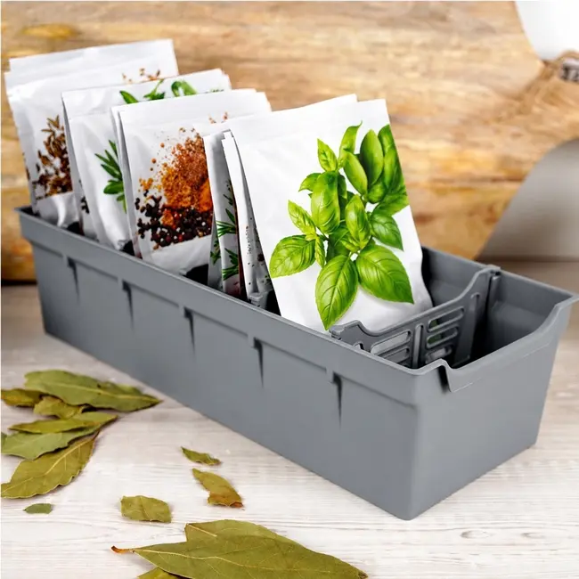 Grey herb and spice organizer with 6 compartments – 30 x 13 x 8 cm