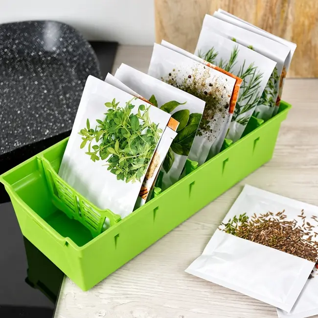 Grüner Kräuter- und Gewürzorganizer mit 6 Fächern – 30 x 13 x 8 cm