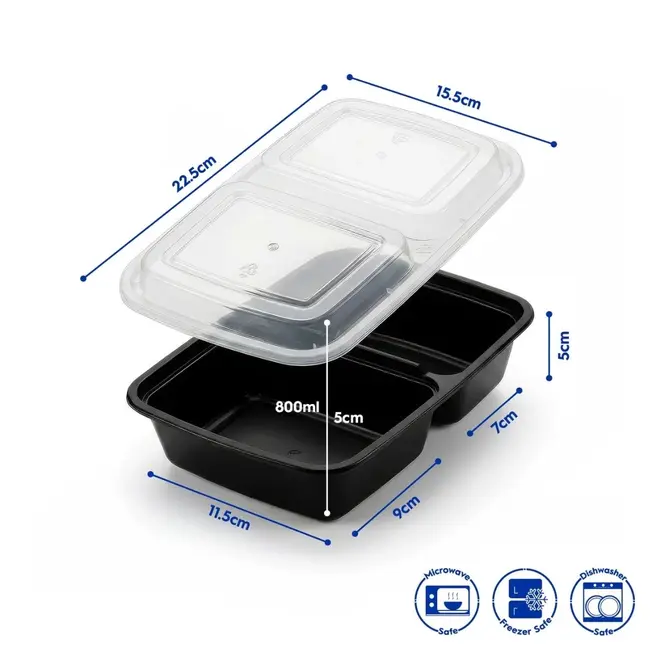 Herbruikbare meal prep bakjes met 2 vakken – set van 10