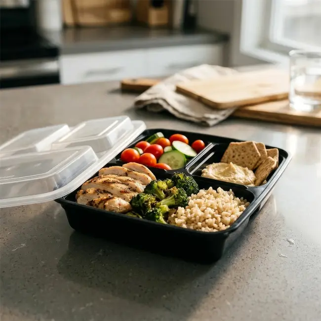 Herbruikbare meal prep bakjes met 3 vakken – set van 10
