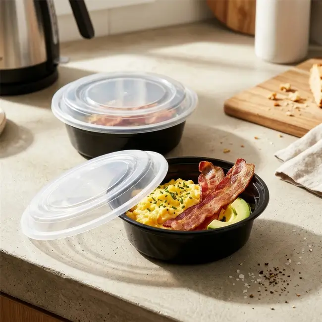 Herbruikbare ronde meal prep bakjes met 1 vak – set van 10