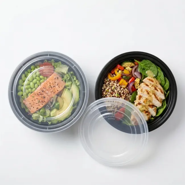 Herbruikbare ronde meal prep bakjes met 1 vak – set van 10