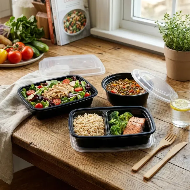 Herbruikbare ronde meal prep bakjes met 1 vak – set van 10