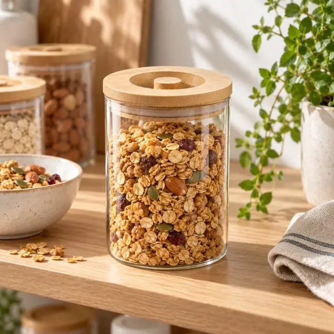 Glass storage jar with bamboo lid – 660 ml
