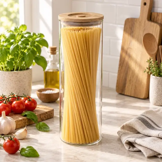 Glass storage jar for spaghetti with bamboo lid – 1700 ml