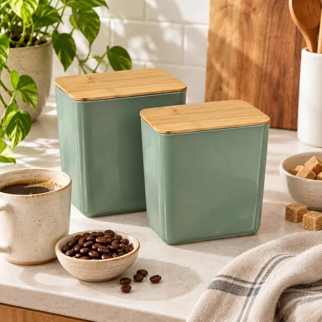 2er-Set Vorratsboxen aus PP mit Bambusdeckel – 900 ml