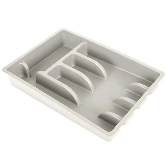 Ash grey plastic cutlery drawer organizer with 5 compartments – 36 x 25.5 cm