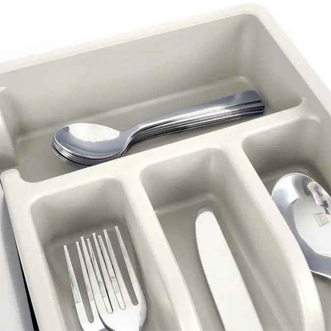 Aschgrauer Kunststoff-Besteckkasten mit 5 Fächern – 36 x 25,5 cm