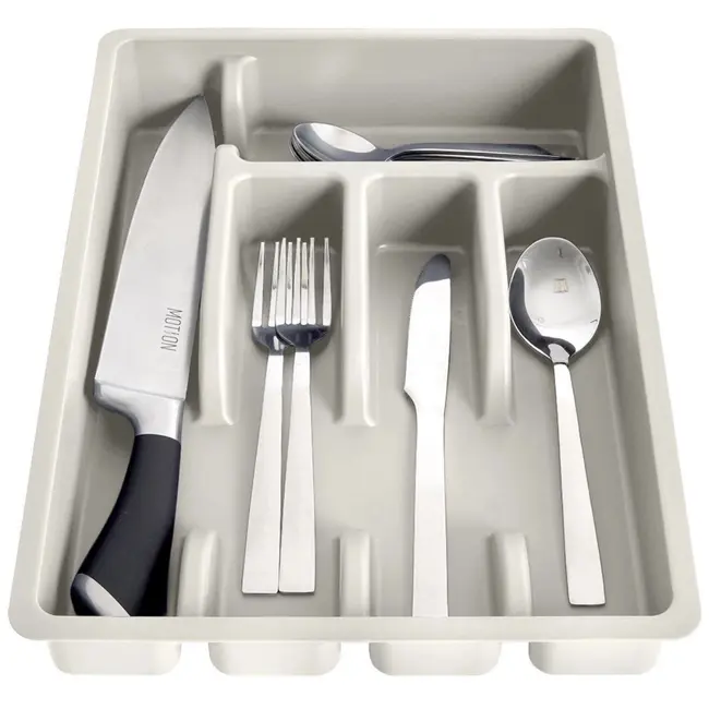 Ash grey plastic cutlery drawer organizer with 5 compartments – 36 x 25.5 cm