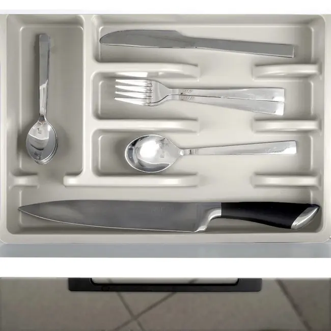 Aschgrauer Kunststoff-Besteckkasten mit 5 Fächern – 36 x 25,5 cm