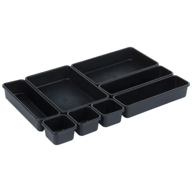 Schwarzer modularer Schubladen-Organizer mit 8 Boxen