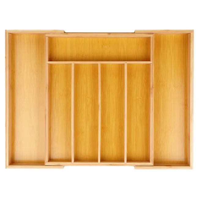 Ausziehbarer Bambus-Besteckkasten mit bis zu 7 Fächern – 28-45 x 33,5 cm