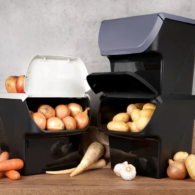 Zwarte groente- en fruit voorraadbak met deksel – 13 liter