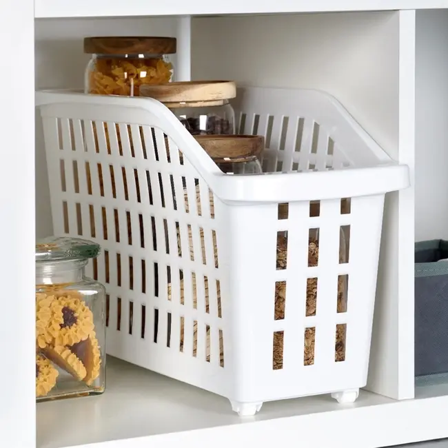 Narrow white storage bin on wheels – 13 litre