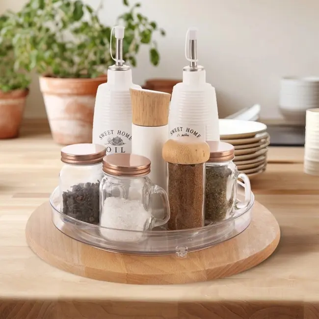 Transparante draaiplateau organizer voor kruiden en potjes – 27 cm