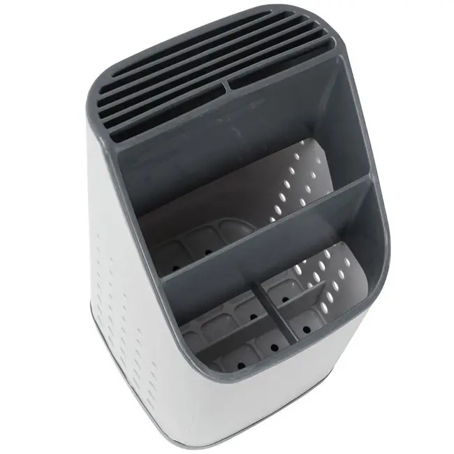 Bestekhouder wit/grijs 14 × 14 × 23 cm – met 3 vakken en lekbak