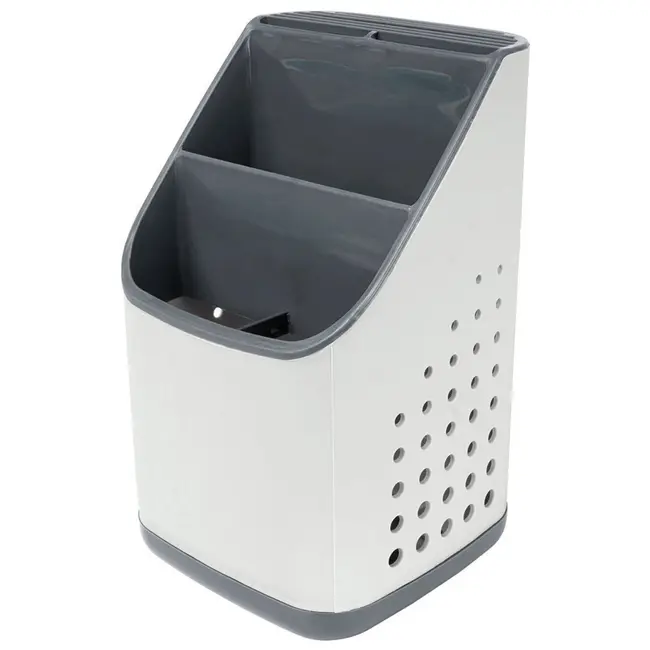 White/Grey Cutlery Holder 14 × 14 × 23 cm – with 3 Compartments and Drip Tray
